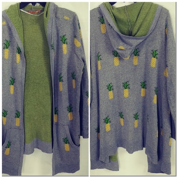 Belldini Sweaters - Belldini Knit Cardigan w/ Pineapple Print & hood .